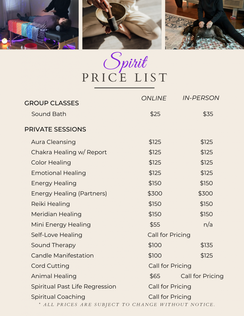 Spirit Price List
