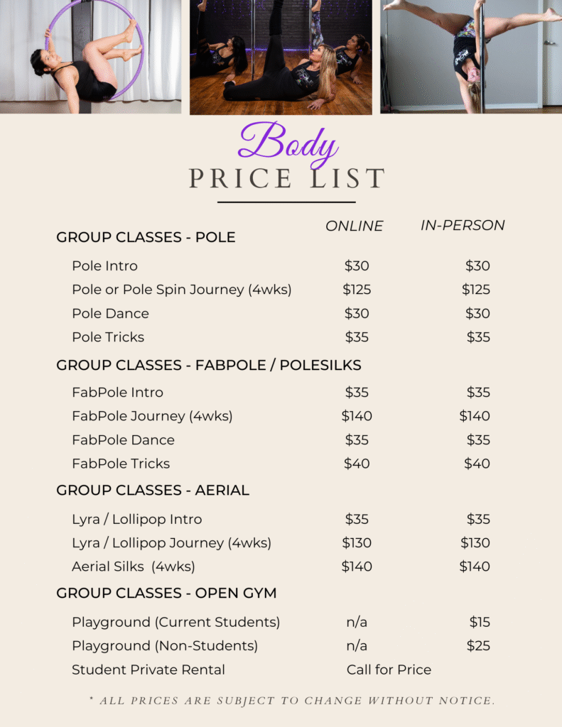 Body Pricing Body Price List