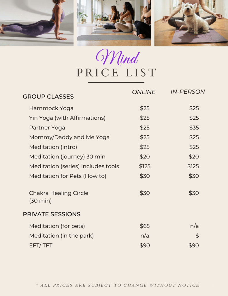 Mind Pricing Mind Price List
