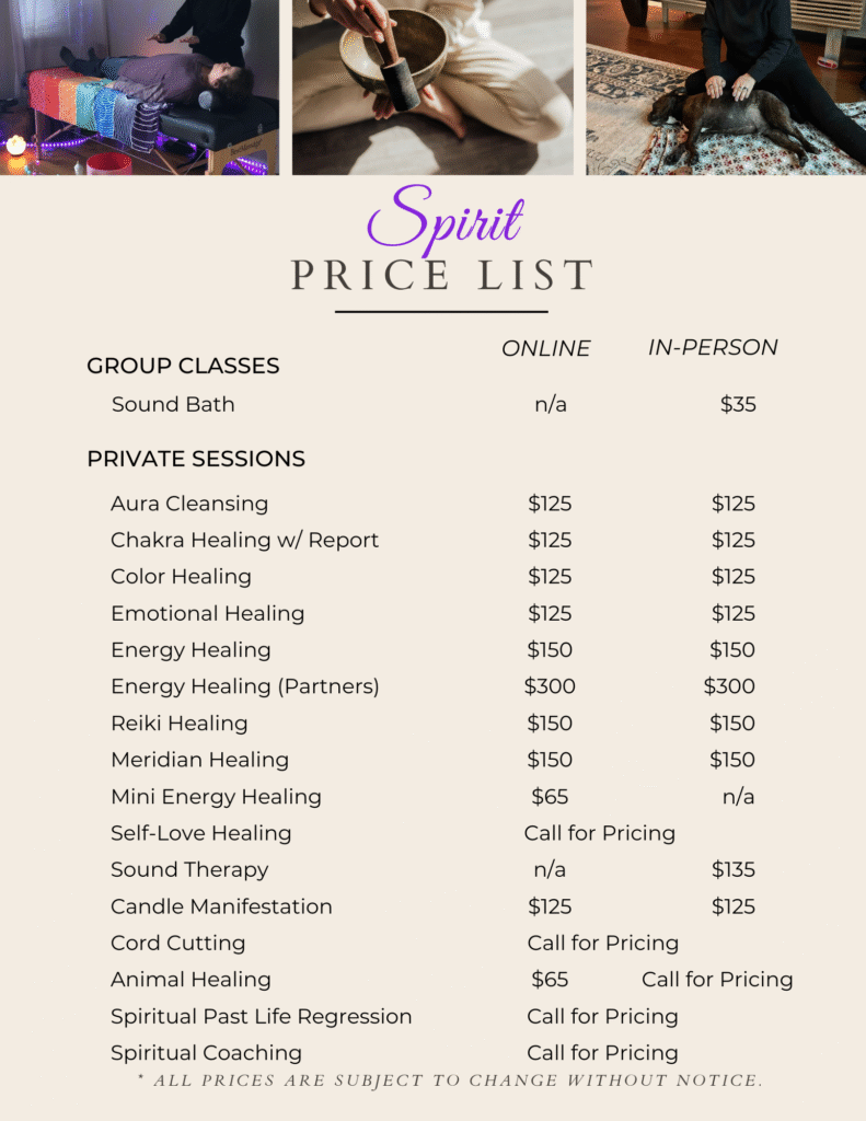 Spirit Pricing Spirit Price List
